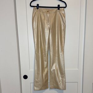 St. John by Marie Gray Gold Metallic Leather Silk Pants